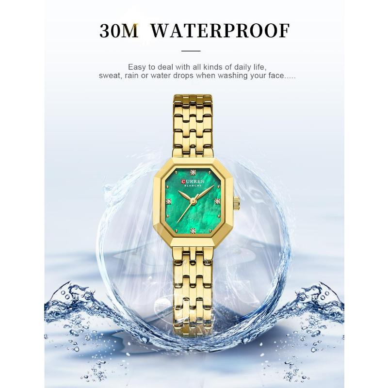 CURREN Luxurious Elegant Women's Watches Classic Rectangular Dial with Rhinestones Stainless Steel Waterproof