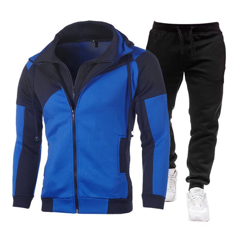 Men's Sporty Patchwork Hooded Jacket and Long Pants Set - 2024 Autumn/Winter Collection