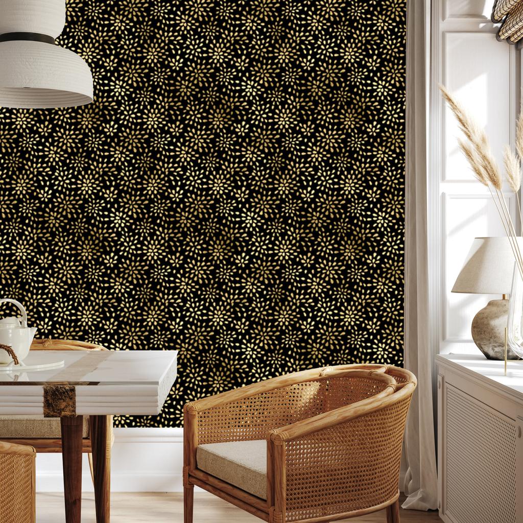 Black and Gold Tropical Pattern Wallpaper Ochre for Living Room and Bedroom 50x1000