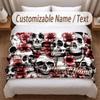 Skull Gothic Theme Soft Blanket Personalized Custom Name Text Print Warm Blanket Home Sofa Bedroom Decor