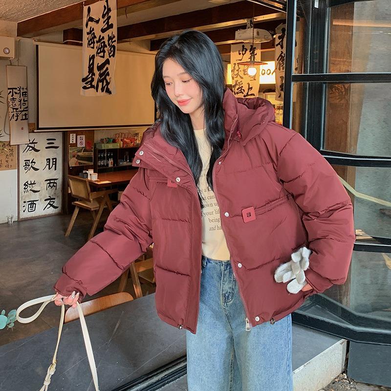 Wind Short Hooded Small Down Cotton Clothes Women's Simple Loose Version Zipper Bread Clothes Cotton Jacket