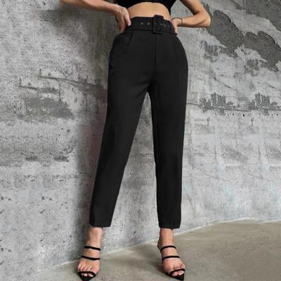 Women Suit Pants High Waist Straight Leg Fit Long Trousers with Pockets Solid Color Casual Work Pants