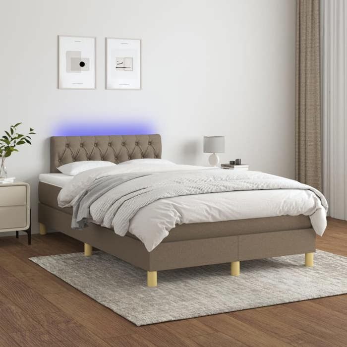 Exclusive House - Slatted Bed Base Mattress and LED Taupe 120x190 Cm Fabric