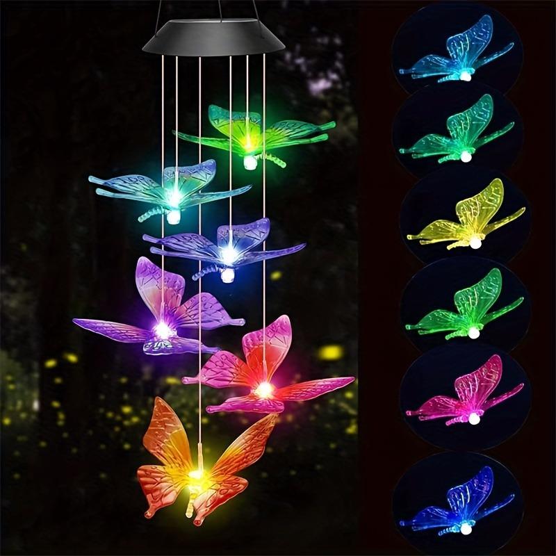 1pack Led Color Changing Butterfly Solar Wind Chimes Outdoor Waterproof Birthday Gifts For Garden Yard Outdoor Lights Christmas