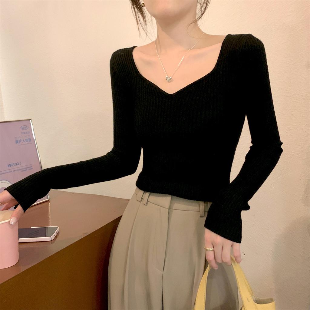 Threaded Sweater Feminine Collar Slim Bottom Top Fall Commuter Sweater Inside