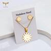 Sorriso Girasole Set Zirconi Oro Acciaio Inossidabile Orecchini a Lobo Ciondolo Collana Catena con Chiusura a Moschettone Sole Accessori Donna