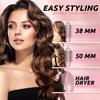 3 in 1 Curl Brush Heat Brush, 200 Millions Negative Ionic Hair Styler, Hair Dryer Set with 38/50MM Thermal Brush & Dryer, (Pink)