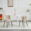 Set of 2 European Dining Chairs with Flower-Shaped Backrest and Velvet Cover. Textured Velvet + Black Metal Legs, 80 cm High, Living and Dining Area.
