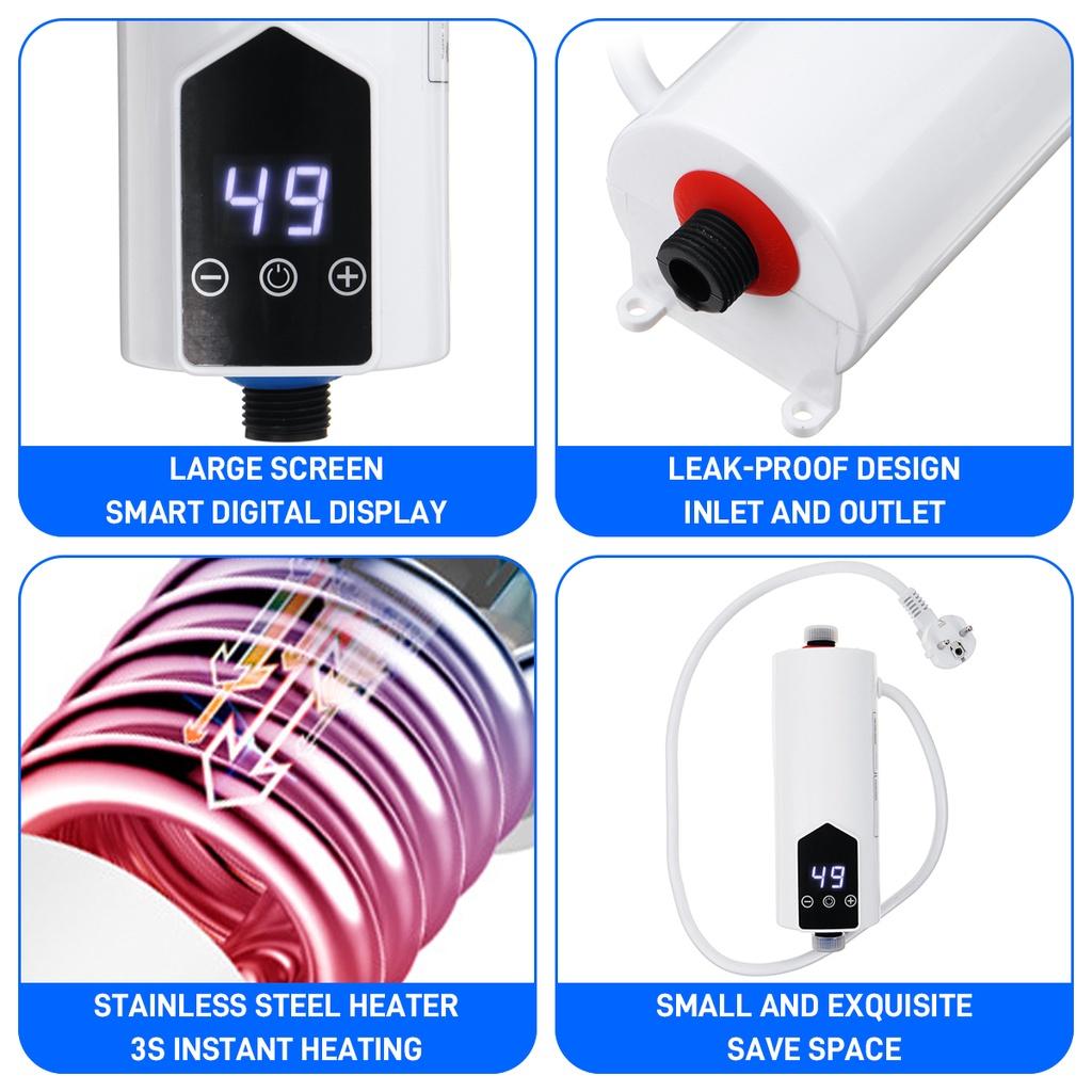 5500W IPX4 Heater Touch Control Instant Electric Water Heating Shower Set Mini LCD Digital Display Kitchen Bathroom Tankless Hot Water Faucet