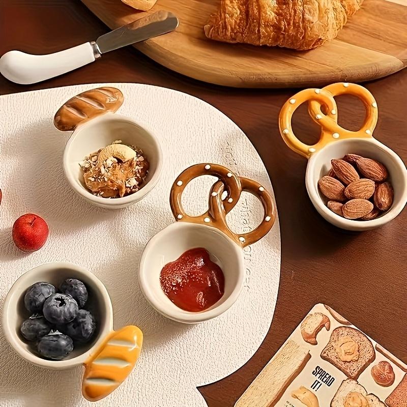 Cute Ceramic Bread Dip Bowls,Adorable Donut,Pretzel Shapes with Colorful Dots, Durable Kitchen Serving Dishes for Condiments, Sauces, Snacks