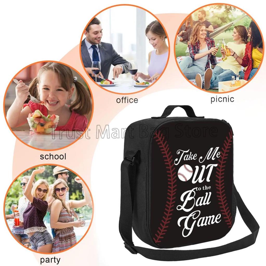 Baseball-Design Wiederverwendbare Lunchtasche Isolierte Lunchbox mit Verstellbarem Schultergurt Auslaufsichere Bento-Tragetaschen für Arbeit Picknick