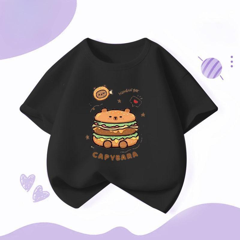 Dětské volné oblečení Tričko s krátkým rukávem Chlapci Dívky Bavlněné s kulatým výstřihem Topy Tričko Léto Dětské oblečení Roztomilý potisk kapybary