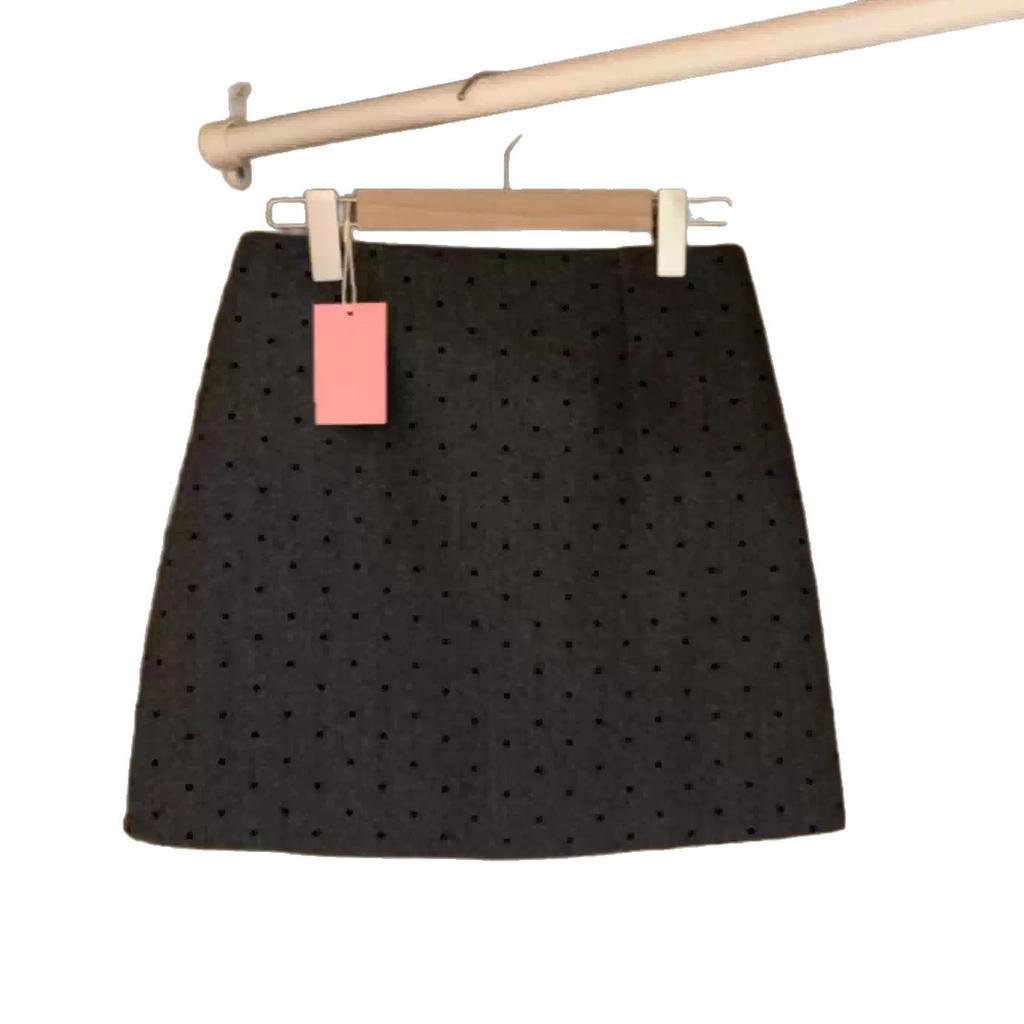 Korean Retro Polka Dot Plus Size Woolen A-line Skirt - High Waist, Slimming, Autumn/Winter.