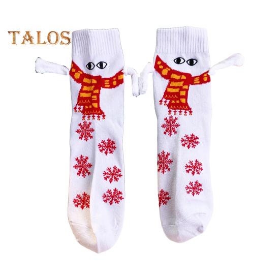 

1 пара носков ручной вязки с мультяшным магнитом, вязаные, сочетающиеся по цвету, в рождественском стиле, эластичные, нескользящие, теплые, без запаха, праздничные, новогодние, средней длины носки белый