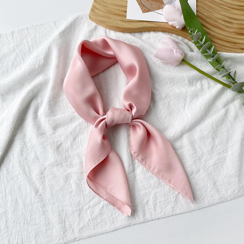 Dopamine Color Silk Scarf: Women's Solid Small Square Neckerchief & Headband