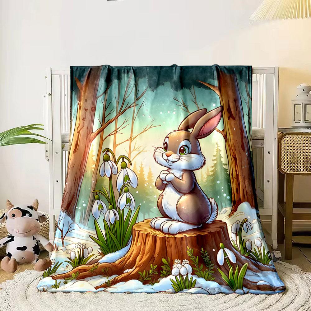 Cute Bunny In Snowy Forest Print Blanket Soft and Cozy Perfect for the Living Room Bed Sofa or a Nap,gift