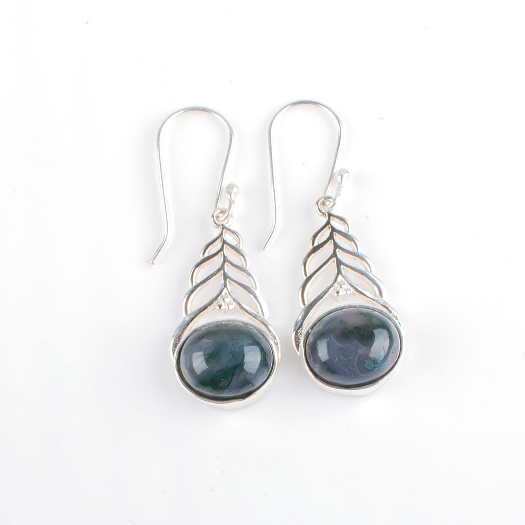 Rare Moss Agate Gemstone 925 Sterling Silver Jewelry Women Silver Earrings 1.64" CE-1-28