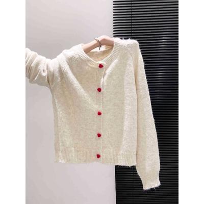 Age-reducing Lazy Wind Loose Sweater Jacket Women's Autumn Love Button-up Knitted Top Shoulder-sleeved Cardigan