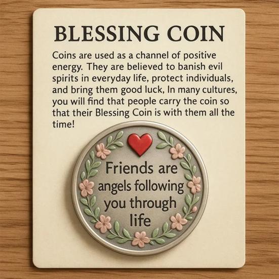 Friendship Blessing Coin Friends Are Angels Following You Through Life Blessing Coin with Emotional Support Card Pocket Friendship Keepsake Gifts
