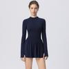 Womens Long Sleeve Athletic Dress With High Neck A-Line Skirt Running Gym Workout Tennis Sport Suit