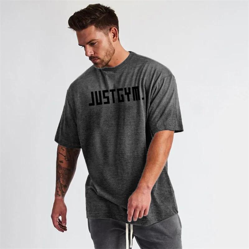Muscleguys Men'sRunning T-shirts Cotton Round Neck Oversized T-Shirt Summer Sports Fitness Short Sleeve Gym Training Fitness Clothing