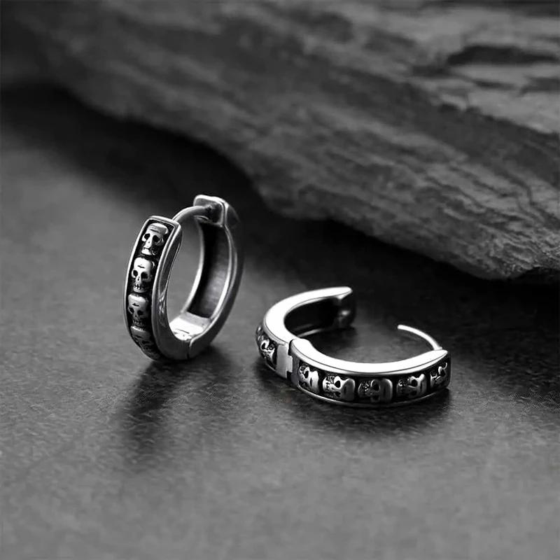 

CAOSHI Fashion Men Circle Earrings with Skull Shape Design Hip Hop Style Jewelry Rock Male Trendy Daily Wearable Accessories