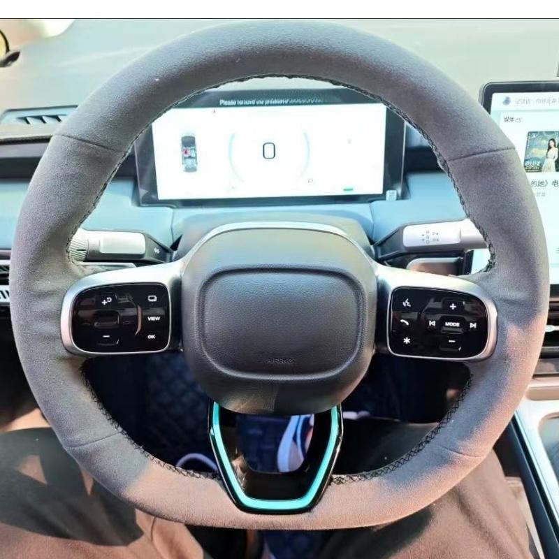 Auto Innenraum Handgenäht Schwarz Bequem Atmungsaktiv Wildleder Leder Auto Lenkradbezug Für Aion Serie Y S 580