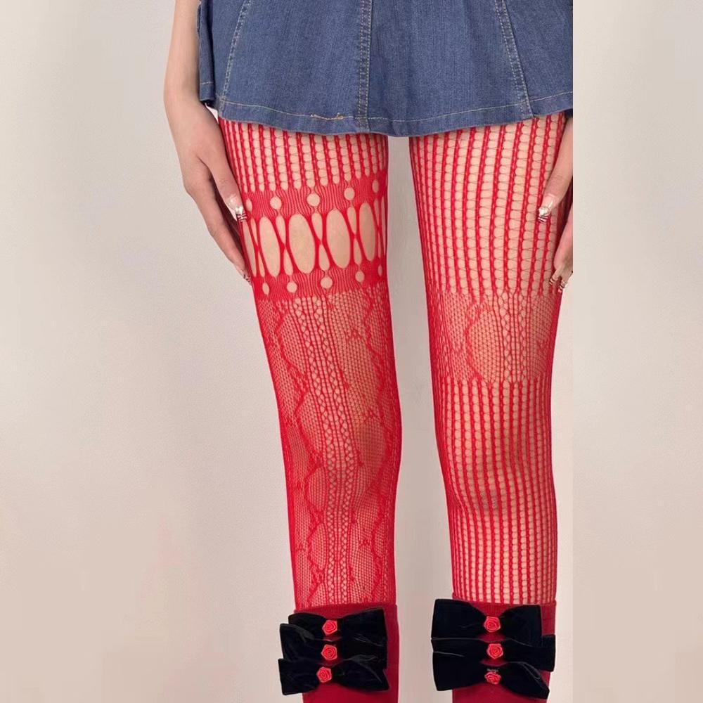 Splicing Patterns Hollow Out Mesh Lace Stockings Fishnet Black White Pantyhose Lolita Japanese Style Summer Sexy Hollow Tights