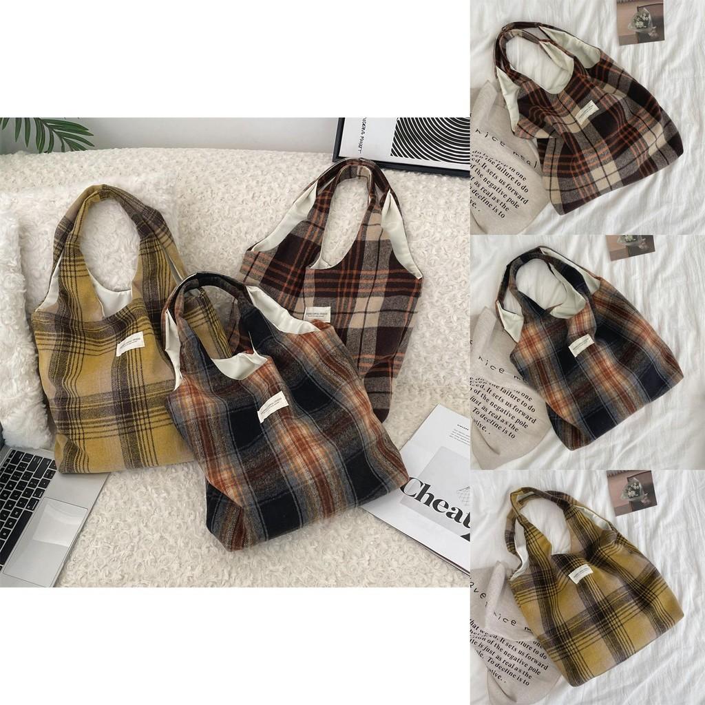 Trendy And Versatile Canvas Checkered Shoulder Bag Perfect For School And Daily Use
