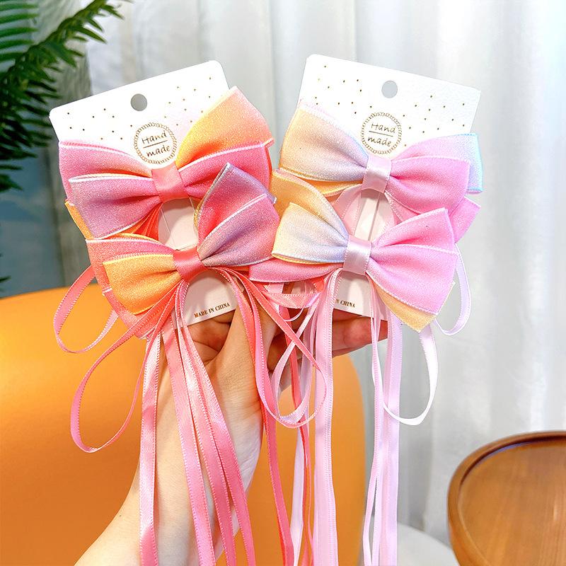 2Pcs  Chinese Style Gradient Bow Tassel Hairpins Children Sweet Girls Lovely Hair Clips Barrettes Hairgrips Hair Accessories