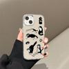 Little Black Cat Illustration Applies To iPhone17 Mobile Phone Case 16pro Electroplating Button 12 Apple 13 Mirror 15/14