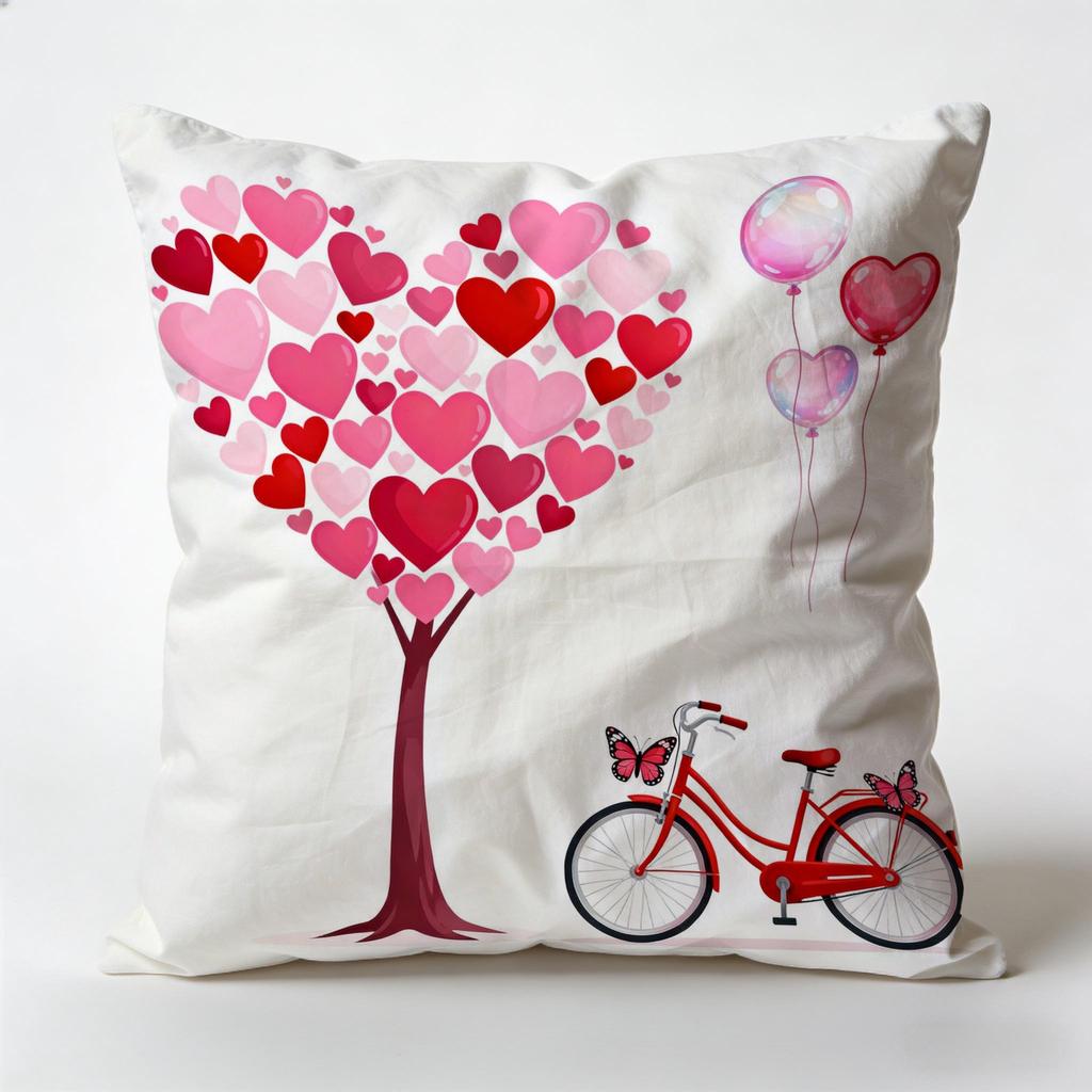1Pcs Valentine's Day Pillow Cover, Love Tree Red Car Style Pillow Cover On White Background
