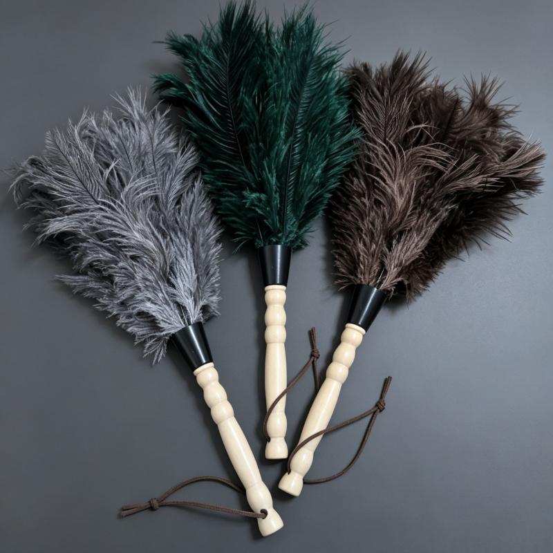 Feather Duster Wooden Handle Duster Anti-Static Dust Removal Dusters Ostrich Duster Feather Fur Brush For Home Cleaning Tools