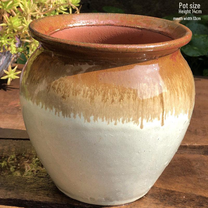 Handmade Medium-Sized Ceramic Pot with Feet – Succulent Planter in Breathable Colored Glaze Coarse Pottery.