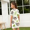 Girls Loose Fit Short Sleeve Dress Lightweight Round Neck Casual Dress with Animal Print Pattern for Kids Summer Wear