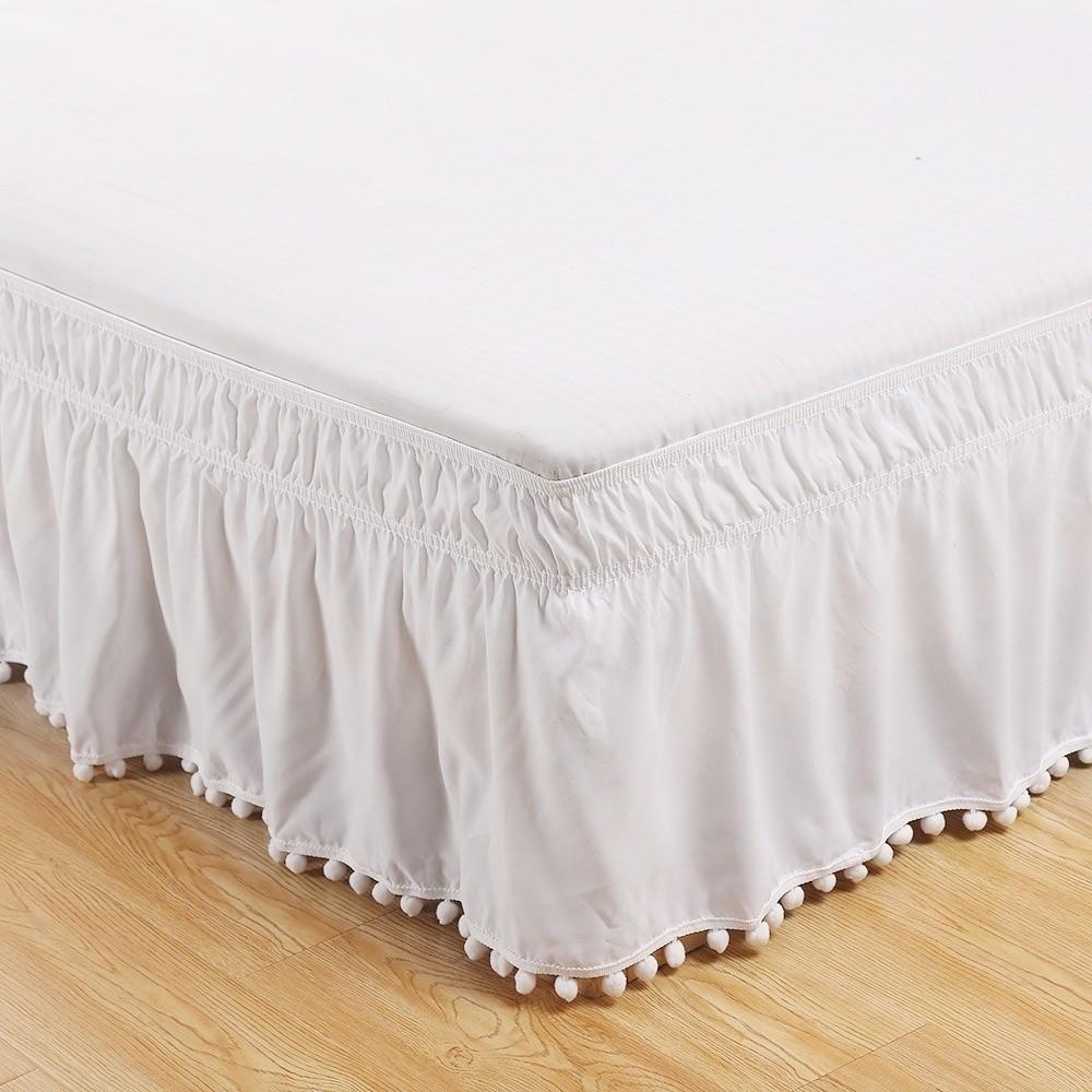 New Polyester Bed Skirt Removable Elastic Bed Ruffles Bed Side Decorations Solid Color Bed Side Skirt Home