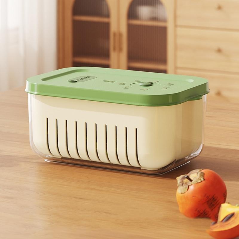 Innovative Timer Refrigerator Sealed Box for Organizing Fruits Vegetables Fridge Food Organizer with Drain Basket