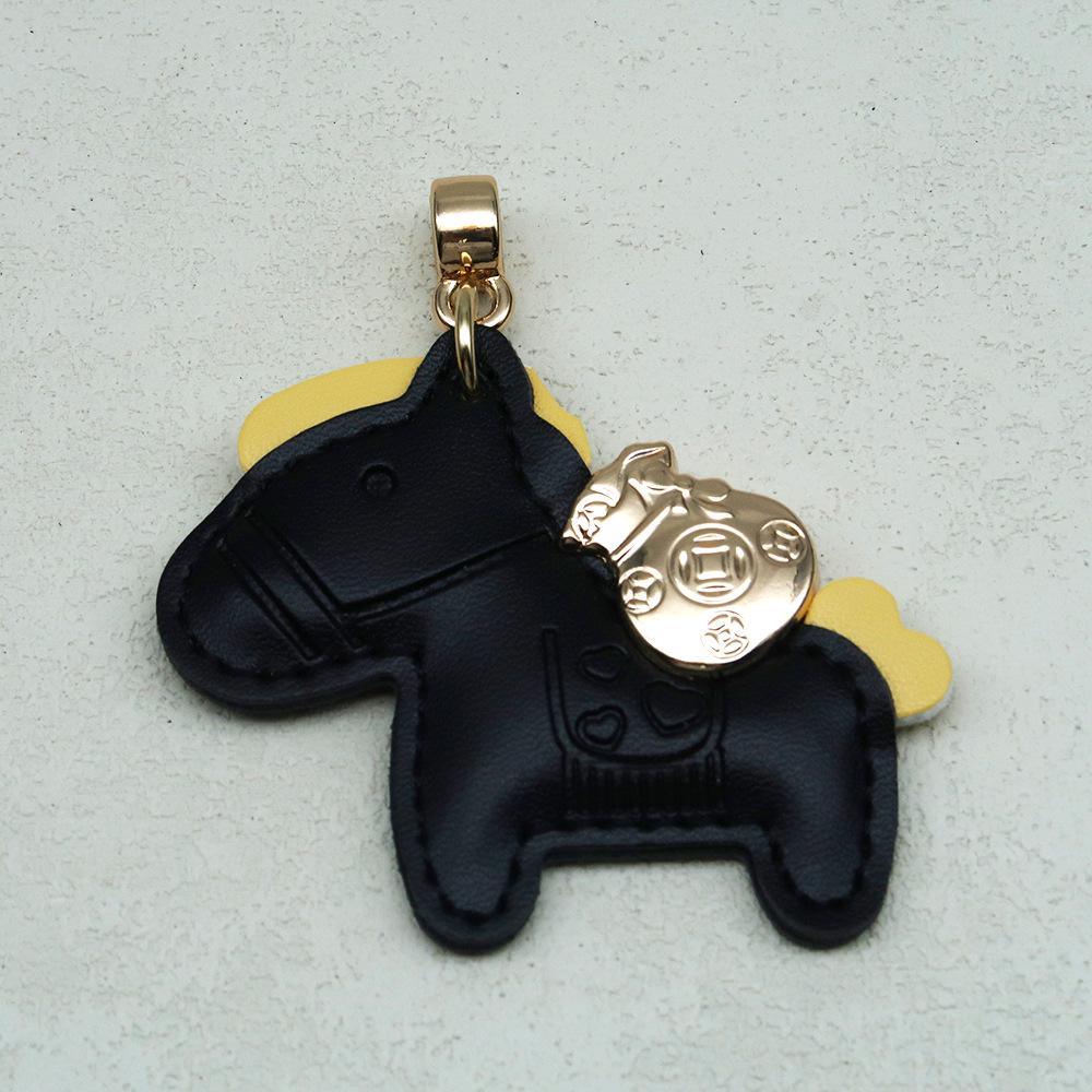 Handmade Genuine Leather Horse Keychain with Anti-Lost Lanyard and Woven Rope.