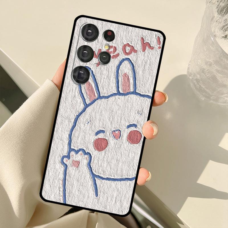 Kawaii Hasen Bären Koreanische Ölgemälde Hülle Für Samsung Galaxy S22 S21 Ultra Note 20 S8 S9 S10 Note 10 Plus S20 FE S21 FE Hülle