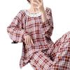 Spring and Summer New Plaid Printing Crew Neck Lace Long-sleeved Trousers Pajamas Set Women's Loungewear Loose Spot