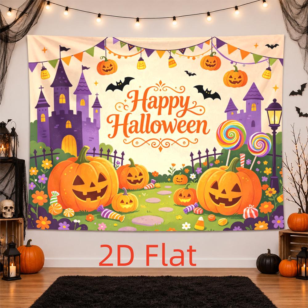 2D plane 1 piece. Halloween Happy Pumpkin and Castle Theme Party Bannerzyc