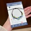 Woven Colorful Beaded Bracelet with Button Closure, Cute Spring Floral Jewelry, Blue