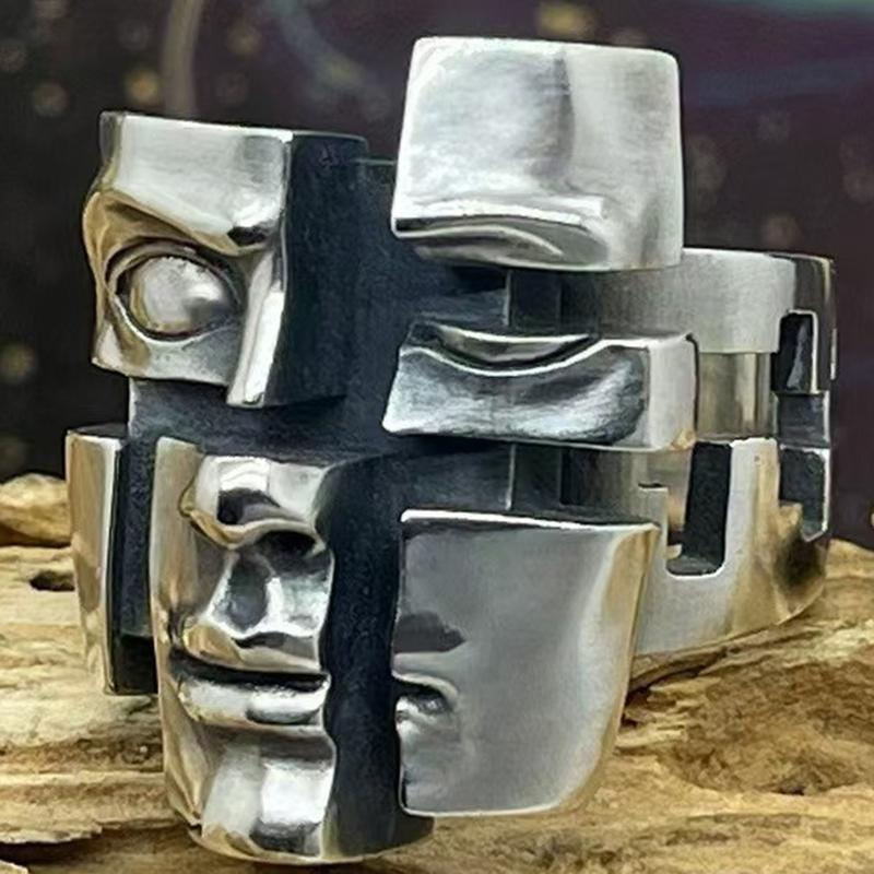 Anello Regolabile Apribile con Motivo Facciale Umano Vintage per Uomo Versatile Personalizzato Anello da Dito in Kirsite Accessori Gioielli Regali