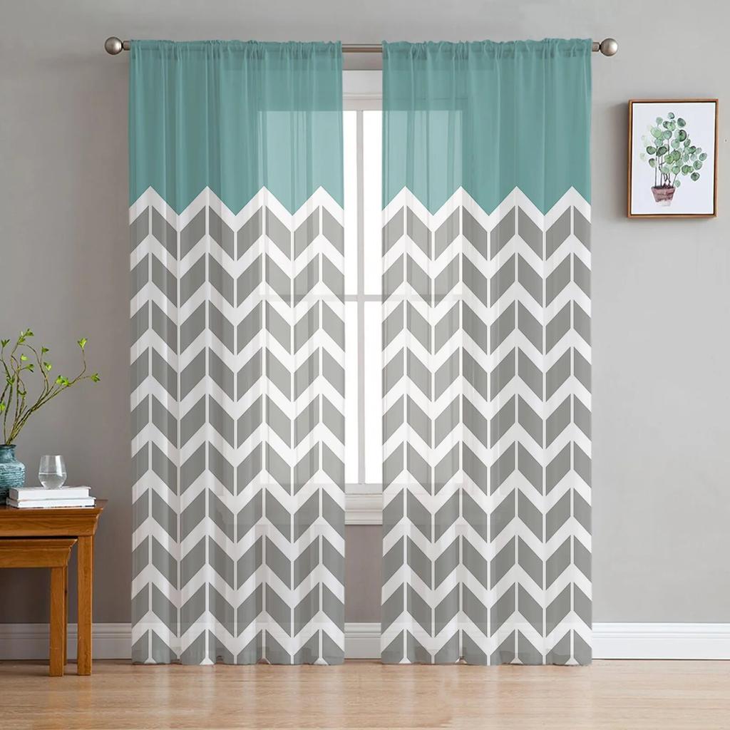 Geometric Yellow Gray Sheer Curtains For Living Room Bedroom Tulle Window Drapes For Kitchen Decoration