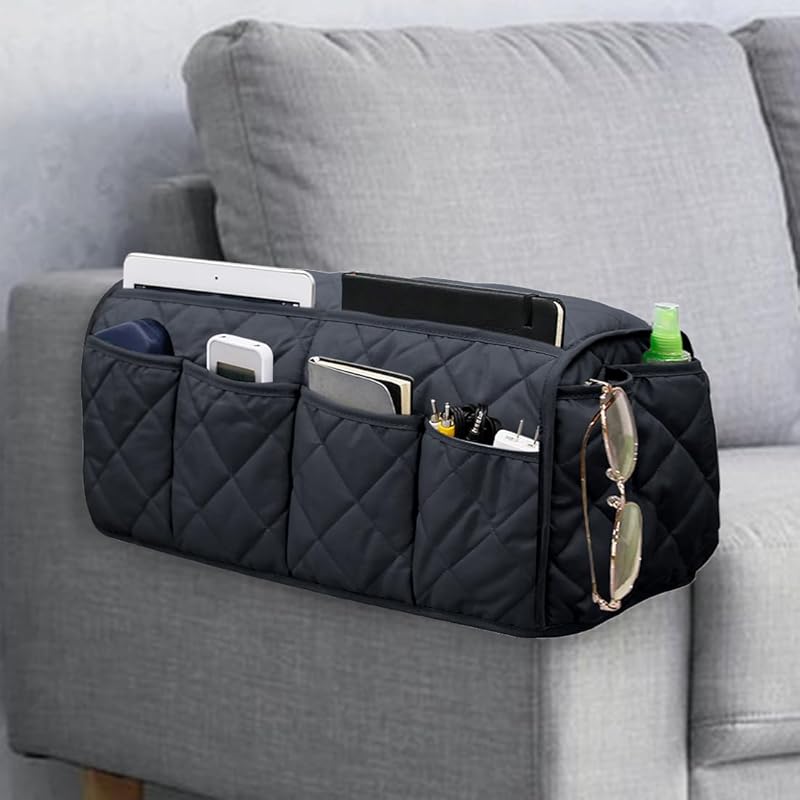 Sofa Armrest Organizer Non-Slip Arm Chair Bedside Caddy Storage Organizer for Recliner Couch with 14 Pockets for Cell Phone TV Remote Control