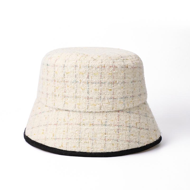 New Xiaoxiangfeng Plaid Bucket Hat Female Face Small Autumn and Winter Warm Advanced Sense Bucket Hat Korean Version Versatile Basin Hat