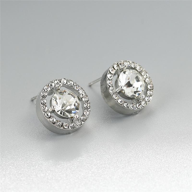 Colier de cristal cu pandantiv de formă rotundă + cercei + set de inele Bijuterii cu lanț de mireasă Accesorii pentru femei Cadou