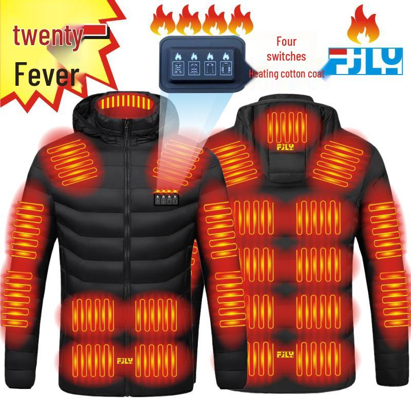 Men's Heated Hooded Cotton Jacket with Carbon Fiber for Outdoor Warmth