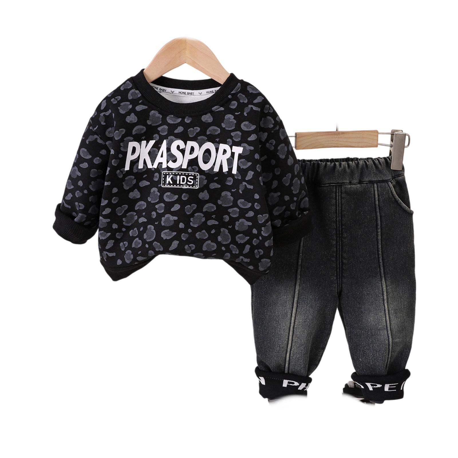 

Детский повседневный комплект с длинным рукавом, удобные наряды для повседневной носки 110 чёрный