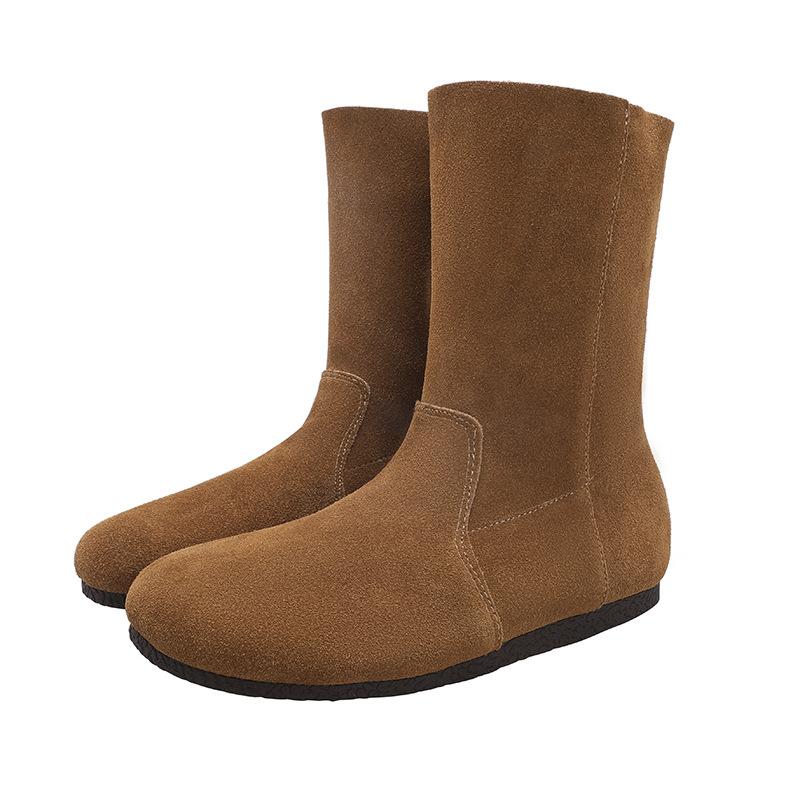 Autumn and winter round head short boots soft sole retro literary temperament comfortable two wear boots thin medium boots women